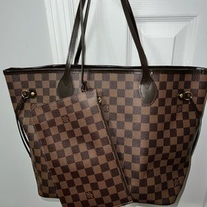 LOUIS VUITTON Damier Ebene Neo Neverfull MM Brown Purse Shoulder Bag w/ Pochette